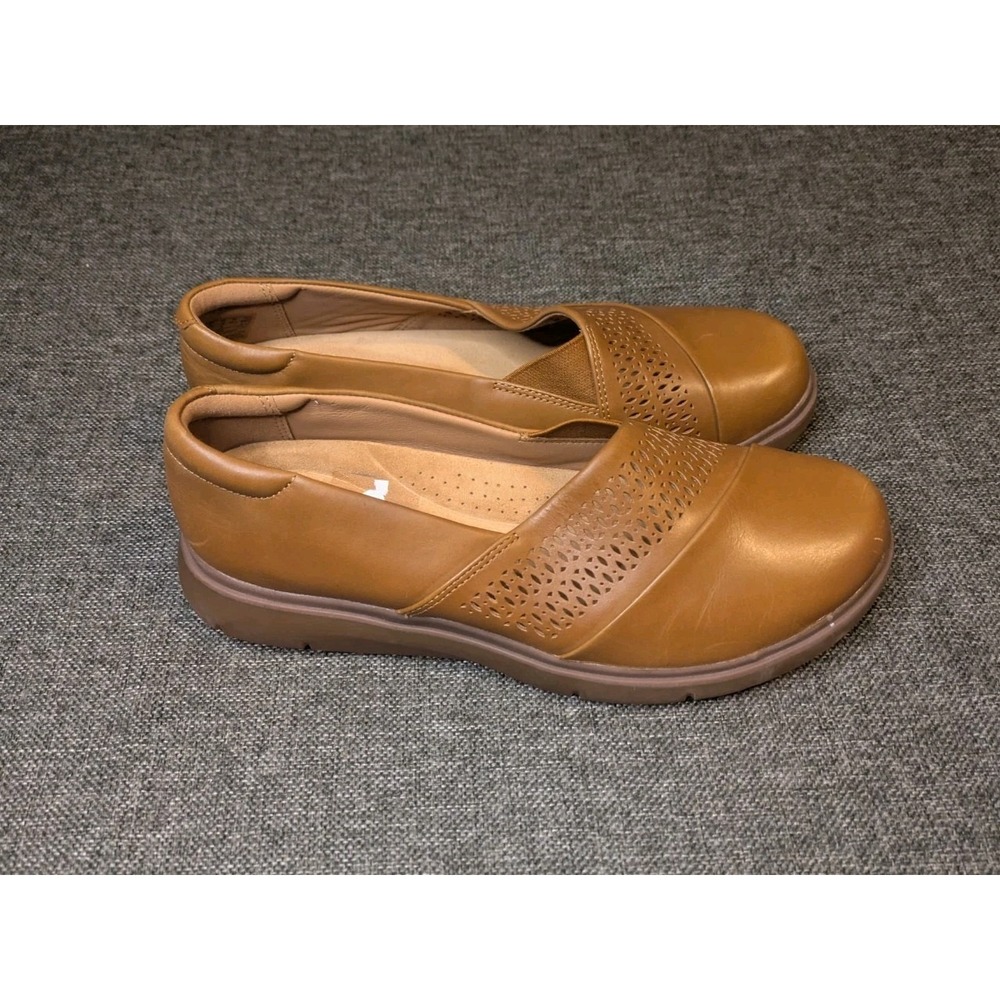 Clarks Certina Edge Tan Leather Casual Shoe Women's Size 10 W Comfort Career